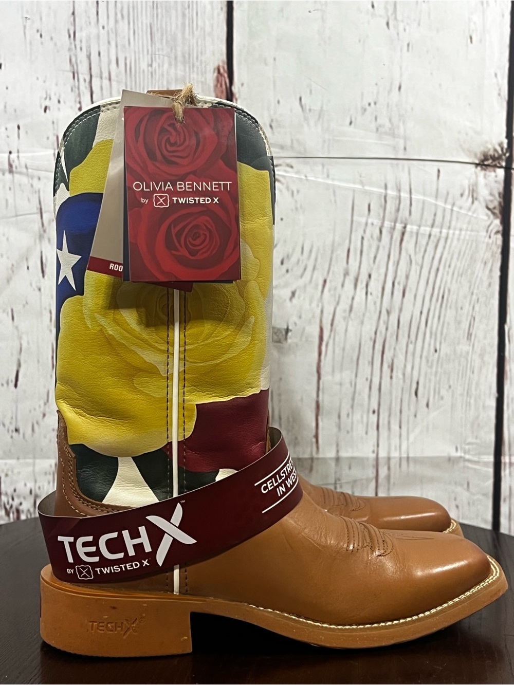 Twisted X Olivia Bennett Rose Americana Leather Boots Yellow Floral Shaft 6.5